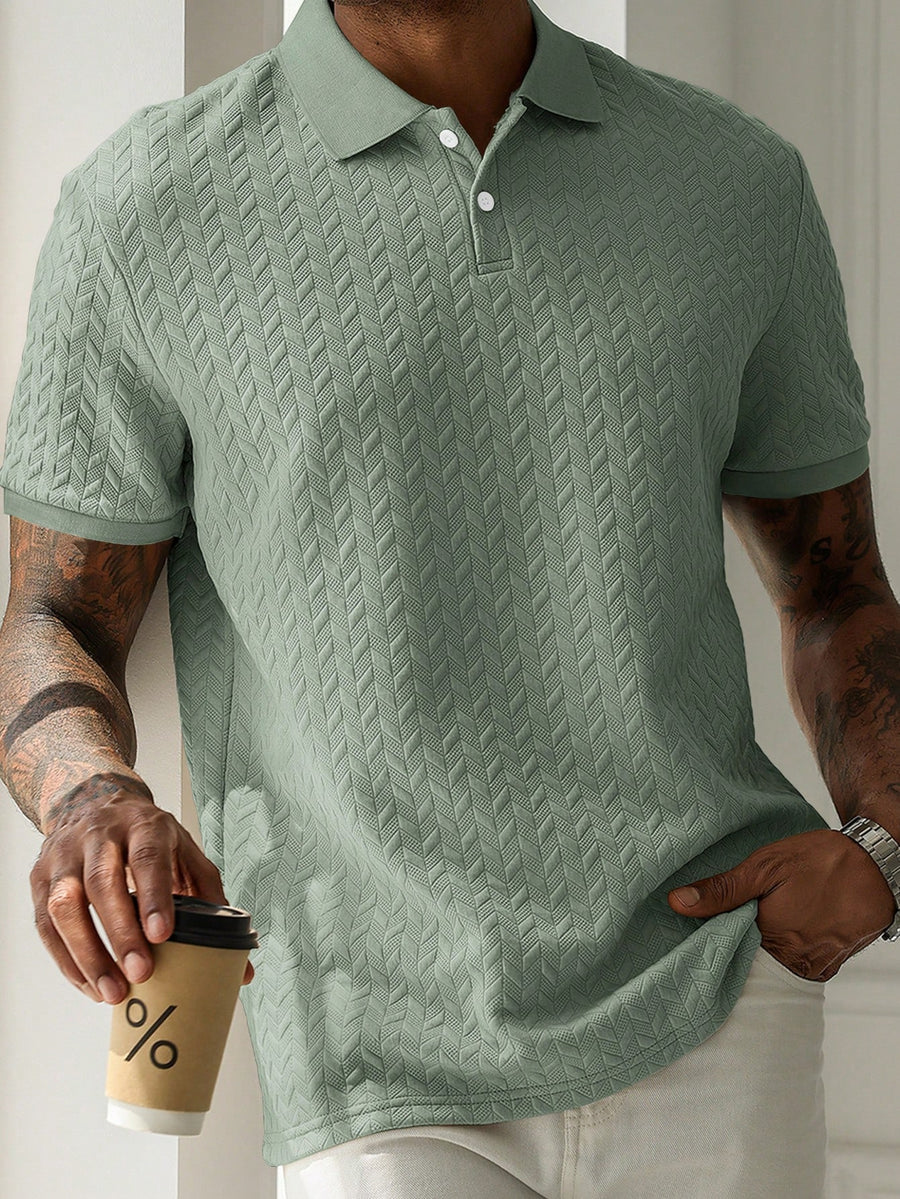 HUEFORM Men's Sage Green Summer Casual Vacation Polo Shirt,Geometric Diamond-Textured Jacquard Knit Short-Sleeve Shirt,Old Money Style French Elegance Formal Polo Shirt, Ceremony