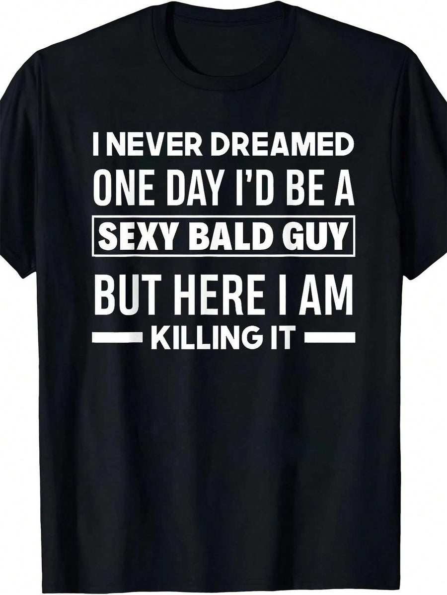 "Funny Bald Head Graphic Print T-Shirt - Short Sleeve Crew Neck Tee For Parties, Sports, & Casual Wear