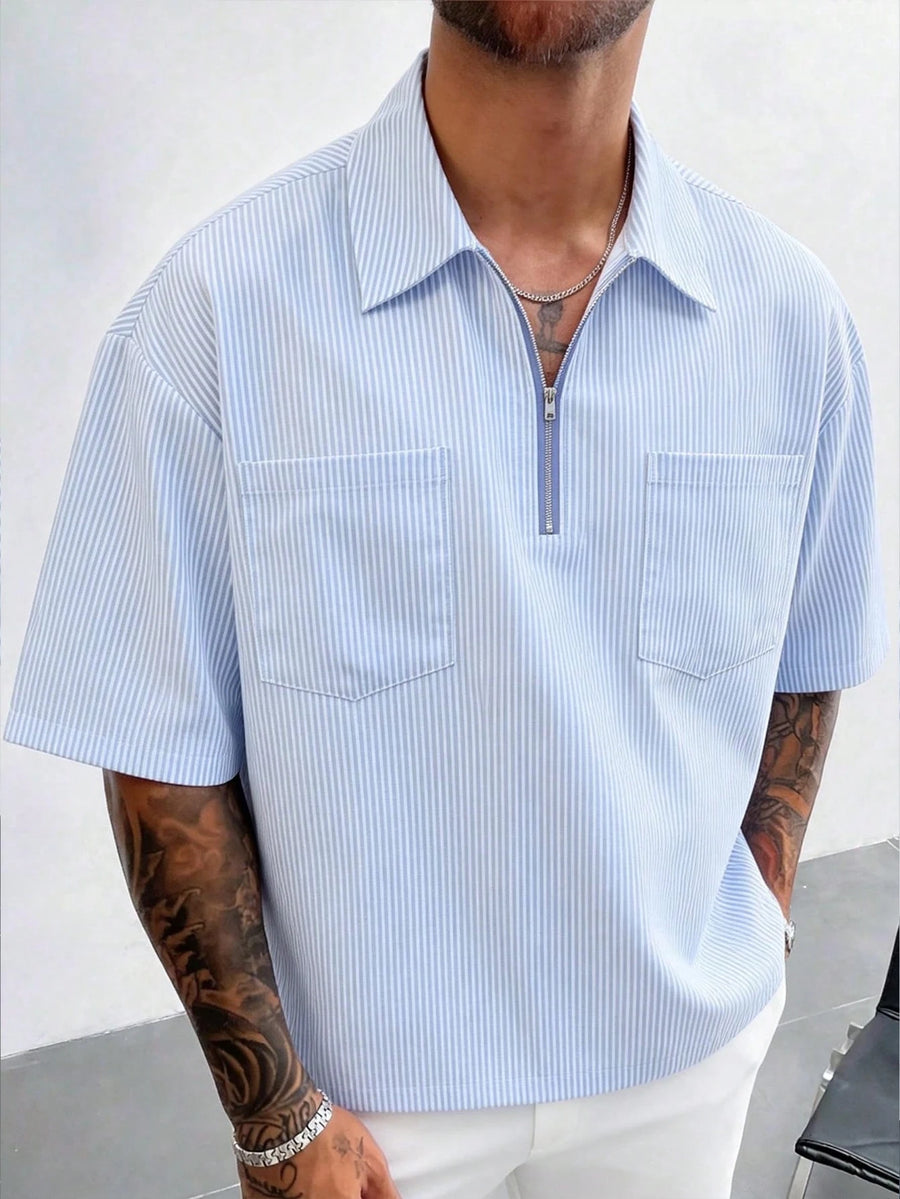 GloMan Men's Summer Striped Casual Short Sleeve Shirt, Lightweight Breathable Basic Everyday Top, Suitable For Home, Outdoor, Beach Vacation, Great Gift For Husband