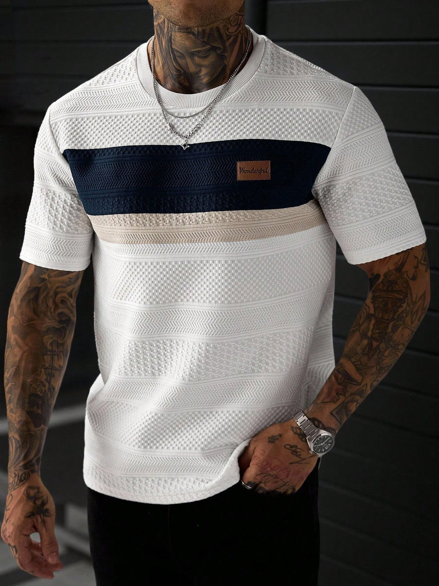 EGENSIO Men's Patchwork Color Casual Versatile Daily Wear Short Sleeve T-Shirt